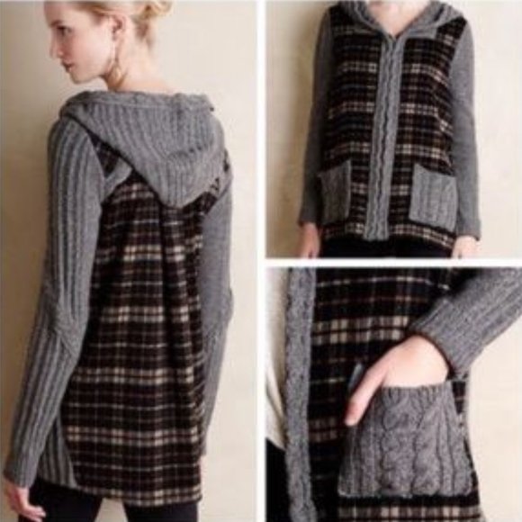 Anthropologie Moth Derry Plaid Sweater Zip Hoodie Size Medium - Picture 1 of 8